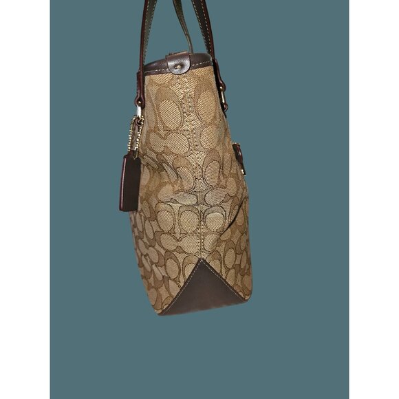 Coach Outline Signature Canvas Leather Tote Zip Shoulder Bag #F58282 - Picture 4 of 13